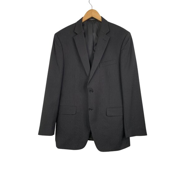 City Jones NY Mens Jet Black Pinstripe Blazer Suit Size 42L Tall Long 8907